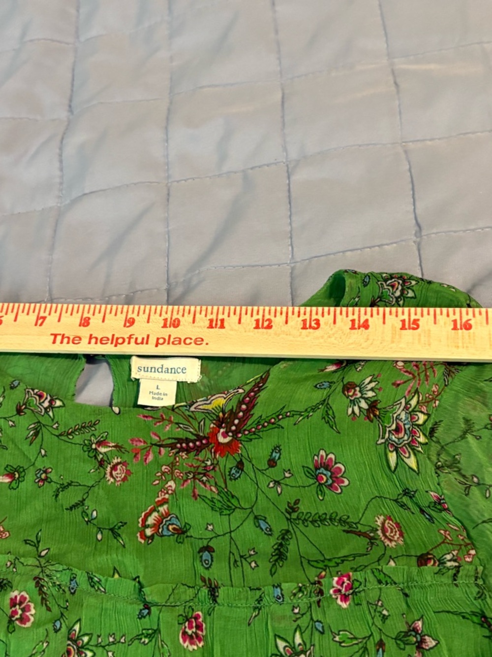 Sundance Green Floral Boho Blouse Flare Sleeve Ruffle Hem - Picture 8 of 11